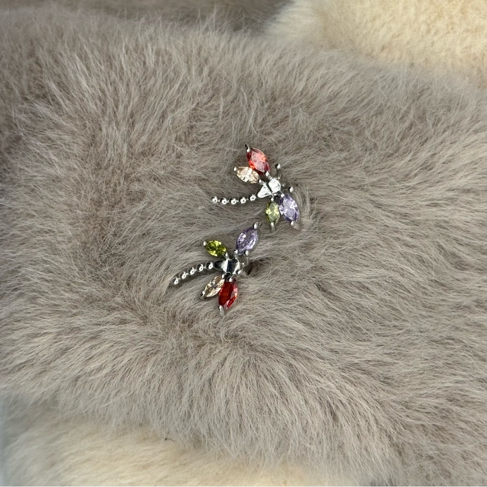 Dragonfly Cubic Zirconia Stud Earrings – Multi-Color Sparkle